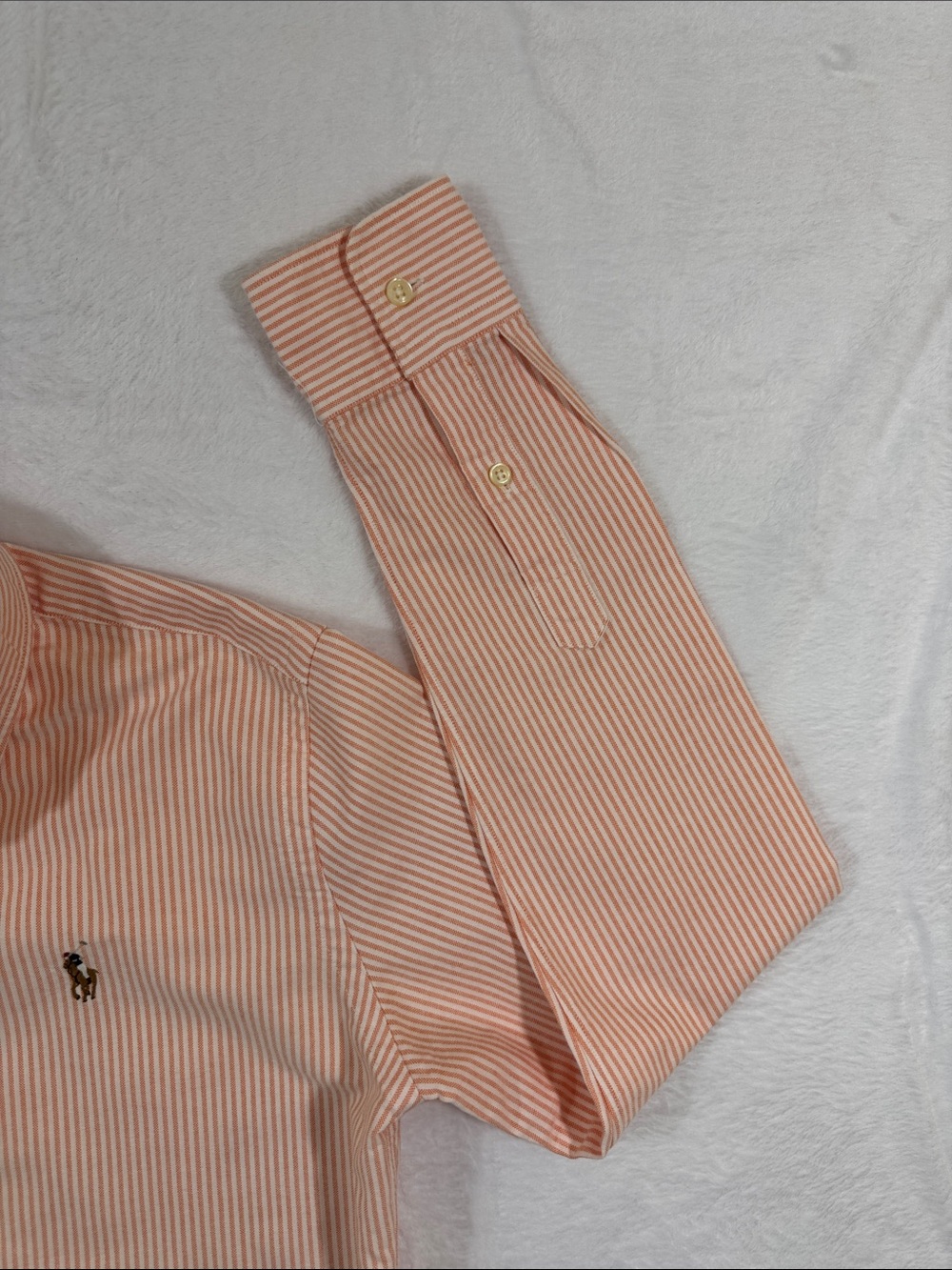Ralph Lauren Slim Fit Striped Button Down Oxford Shirt, Orange White Cotton Sz6 - Picture 4 of 6